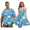 thumbnail image 1 of Jiueut Blue Turtle Starfish Pattern Hawaii Couple Matching Outfits Men's Hawaiian Button Down Shirt or Women's Sleeveless Summer Dress Beach Luau Party Clothes for Husband Wife, Size 2XL, 1 of 5