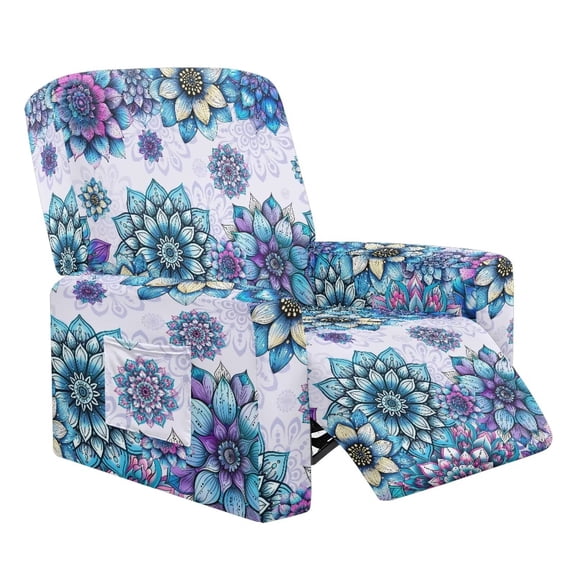 Jiueut Boho Mandala Print Recliner Slipcover, Dustproof Sofa Chair Covers Stretchable 4-Pieces Furniture Protector for Recliner with Storage Pockets
