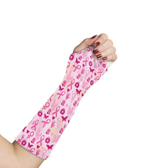Jiueut Breast Cancer Arm Cast Cover Pink Ribbon Arm Cast Covers for Shower Adult Size S Washable Cast and Bandage Protector Decorative Arm Plaster Cover with A Thumb Hole