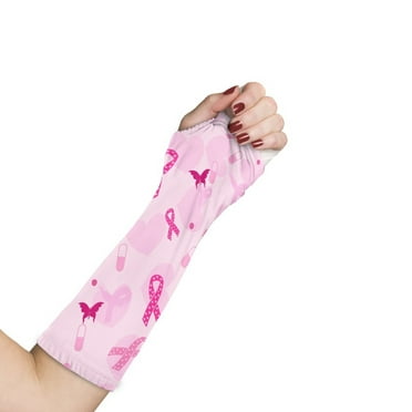 Jiueut Breast Cancer Arm Cast Cover Pink Ribbon Arm Cast Sleeve with Thumb Cover Washable Cast and Bandage Protector Size S Hand Cast Covers for Shower Adult Cast Covers