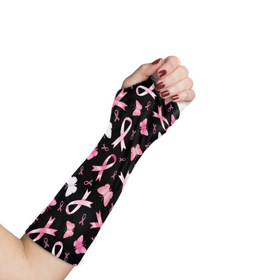 Jiueut Breast Cancer Arm Cast Cover Pink Ribbon Arm Wrist Elbow Protection Cover Size M Hand Cast Covers for Shower Adult Waterproof Arm Cast Cover for Shower