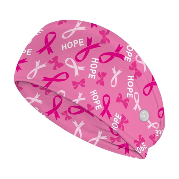 Jiueut Breast Cancer Nurse Button Headband Pink Ribbon Headbands for Nurses with Buttons for Mask Medical Field Headbands for Women Wide Nurses Headbands Non Slip
