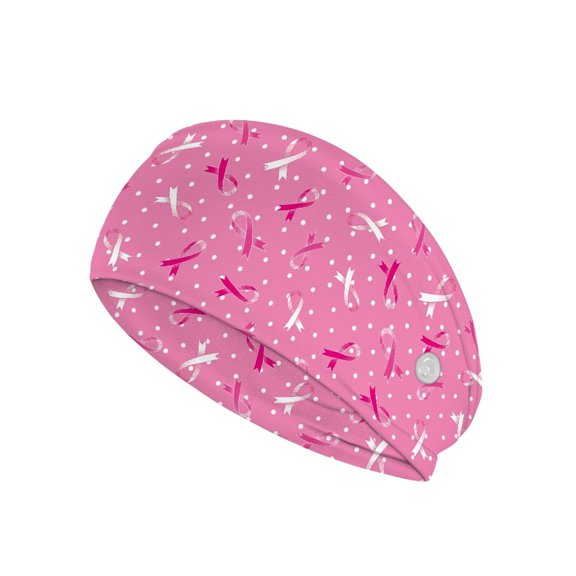 Jiueut Breast Cancer Nurse Button Headband Pink Ribbon Medical Field Headbands for Women Headbands for Masks with Buttons for Nurses Wide Headbands for Girls Non Slip