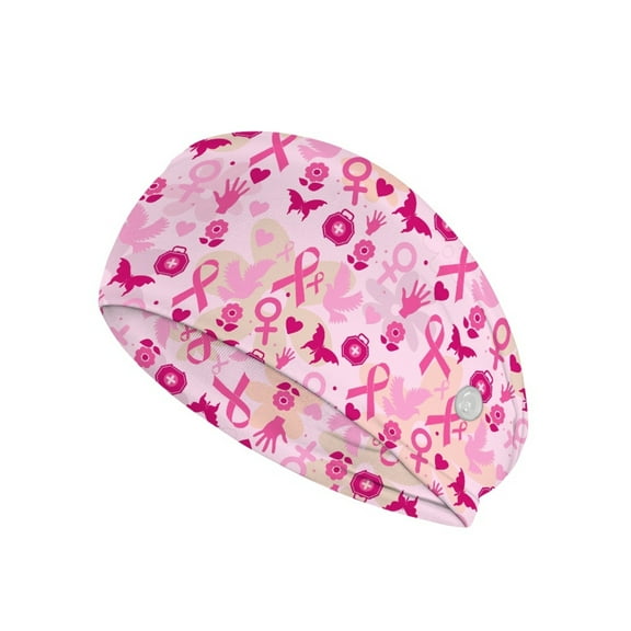 Jiueut Breast Cancer Pink Ribbon Nurse Button Headband Nurse Headbands for Women with Buttons Headbands for Nurses with Buttons for Mask Wide Headbands for Girls Non Slip