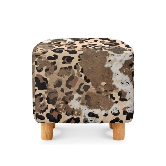 Jiueut Brown Cow Leopard Print Ottoman Cover, Square Ottoman Cover Footrest Sofa Slipcovers Stool Covers Soft Footstool Covers Slipcovers Stretch Furniture Protector with Anti-Slip Band