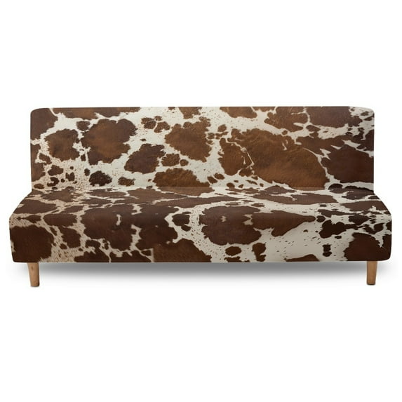Jiueut Brown Cow Pattern Armless Futon Covers, Anti-Slip Furniture Protector with Elastic Bottom Breathable Couch Cover without Armrests