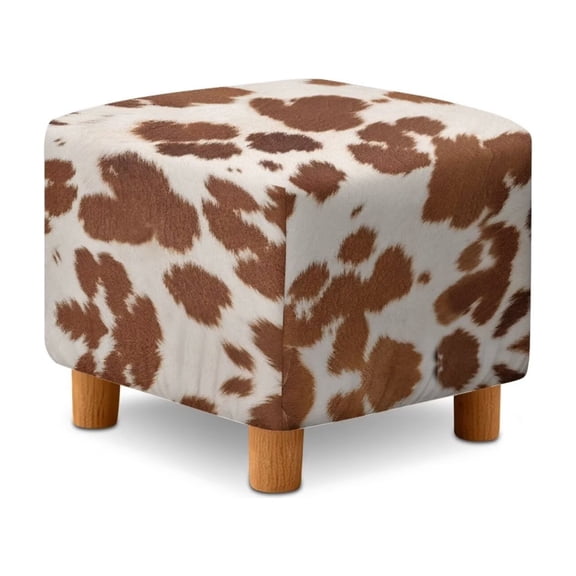Jiueut Brown Cow Pattern Ottoman Cover, Comfortable Foot Stool Sofa Slipcovers Washable Covers for Square Footrest Stool with Elastic Bottom