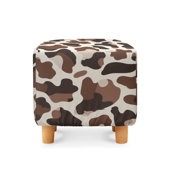 Jiueut Brown Cow Print Footstool Cover, Square Ottoman Cover Footrest Sofa Slipcovers Stool Covers Soft Footstool Covers Slipcovers Stretch Furniture Protector with Anti-Slip Band