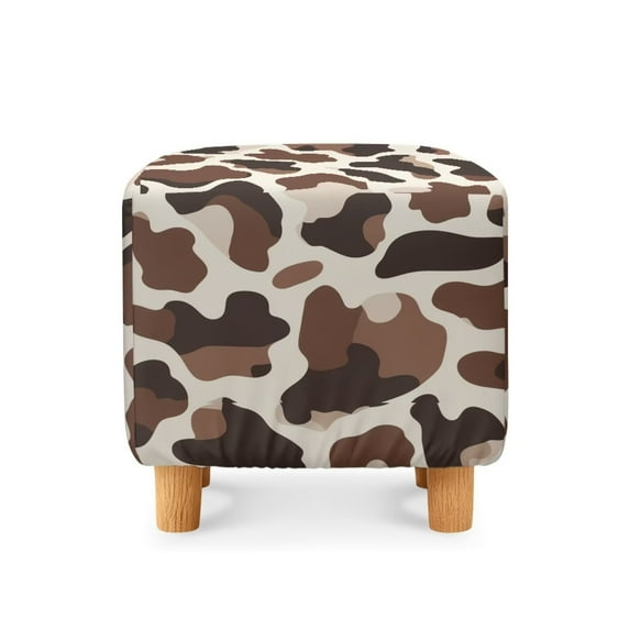 Jiueut Brown Cow Print Footstool Cover, Square Ottoman Cover Footrest Sofa Slipcovers Stool Covers Soft Footstool Covers Slipcovers Stretch Furniture Protector with Anti-Slip Band