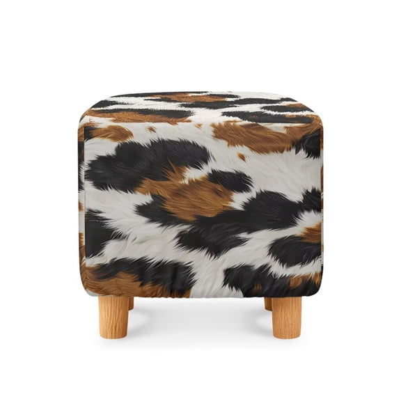 Jiueut Brown Cow Print Ottoman Slipcover, Stretch Square Ottoman Covers Slipcover Soft Storage Footrest Stool Cover Footstool Protection for Living Room
