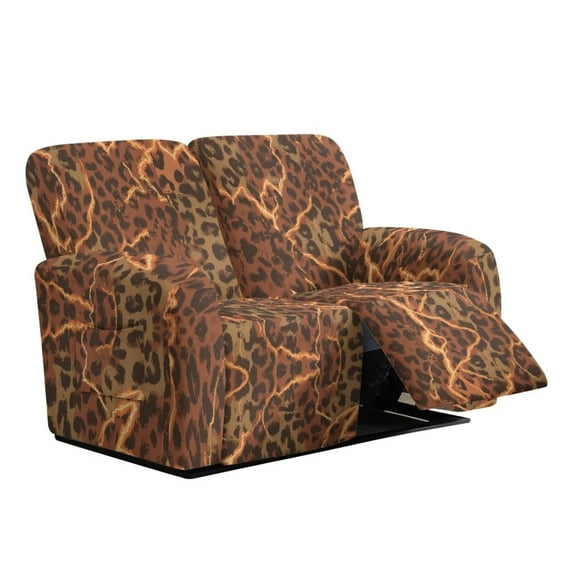 Jiueut Brown Leopard Lightning Print Loveseat Reclining Covers, Non Slip Sofa Slipcover Soft Reclining Couch Covers with Side Storage Pockets Set of 6