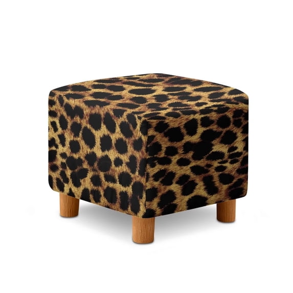 Jiueut Brown Leopard Print Ottoman Slipcover, Comfortable Foot Stool Sofa Slipcovers Washable Covers for Square Footrest Stool with Elastic Bottom