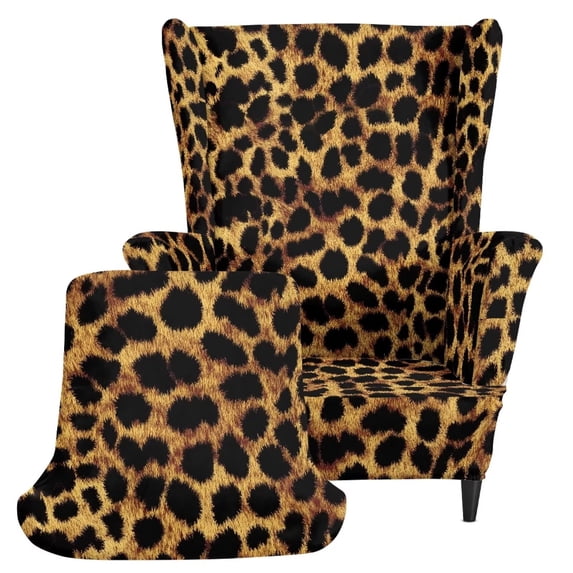 Jiueut Brown Leopard Print Wing Back Chair Cover Washable with Elastic Bottom Wingback Chair Cover Wear Resistant Spandex Furniture Protector for Living Room Bedroom, Set of 2