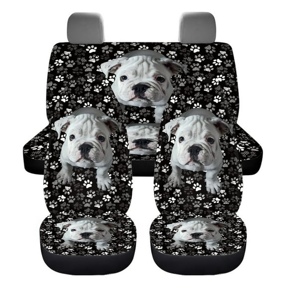 Jiueut Bulldog Paw Pattern Seat Covers for Car, Wear Resisting Front Seat and Solid Bench Seat Cover Set of 4 Easy to Clean Vehicle Accessories Universal Fit for SUV, Truck, Car