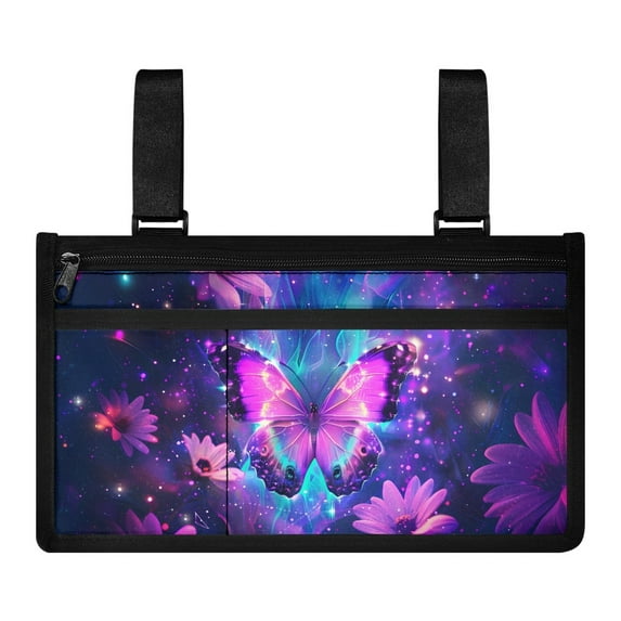 Jiueut Butterfly Flower Wheelchair Bags to Hang on Side 2 Pockets for Men Wheelchair Accessories with Pouches Hang on Side Easy to Install Wheelchair Side Bag for Seniors
