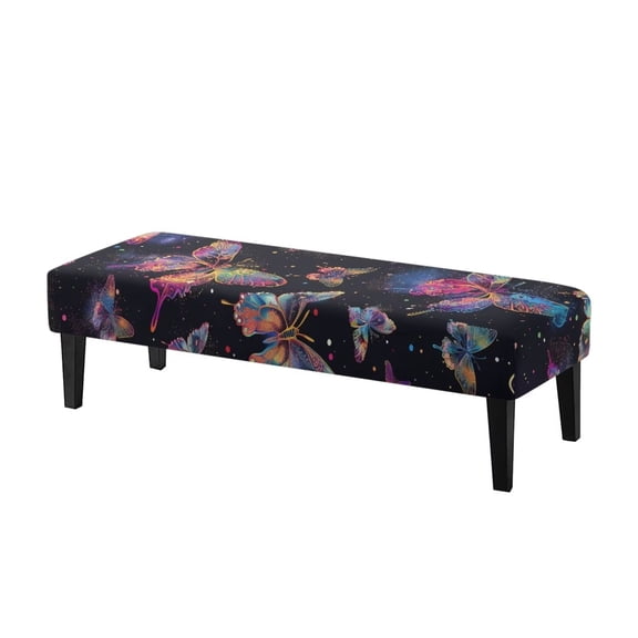 Jiueut Butterfly Glitter Pattern Dining Room Bench Covers, Non Slip Bench Seat Protection with Elastic Band Thick Rectangle Chair Slipcover for Kitchen Home Hotel