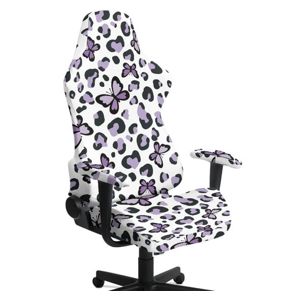 Jiueut Butterfly Leopard Print Gaming Chair Cover Set of 4, Stretchable Computer Chair Seat Protection with Armrest Pad Removable Rotating Chairs Protective Slipcover