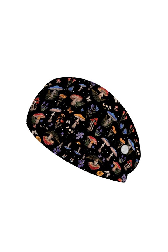 Butterfly Mushroom Nurse Button Headband Medical Assistant Headbands for Women Headbands for Masks with Buttons for Nurses Wide Headbands for Girls Non Slip