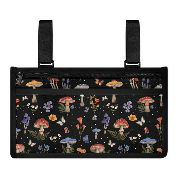 Jiueut Butterfly Mushroom Wheelchair Side Bags for the Armrest Wheelchair Bags to Hang on Side 2 Pockets for Women Street Side Arm Bag for Power Wheelchair for Seniors