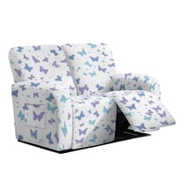 Jiueut Butterfly Pattern Recliner Loveseat Slipcover, 6 Pieces Soft Reclining Chair Covers Stretchable Sofa Slipcover with Anti-Slip Straps