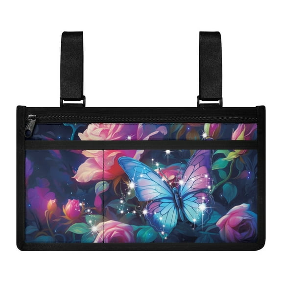 Jiueut Butterfly Rose Wheelchair Side Bags for the Armrest Side Bag for Wheelchair Armrest for Women Easy to Install Wheelchair Side Pouches for Drinks and Glasses