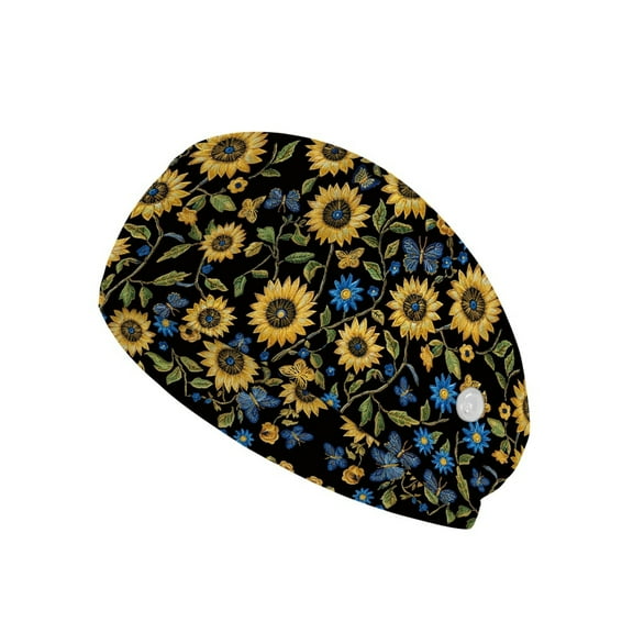 Jiueut Butterfly Sunflower Nurse Button Headband Nursing Headbands with Buttons for Mask 4 Piece Nurses Headbands for Women with Buttons Wide Headbands for Girls Non Slip