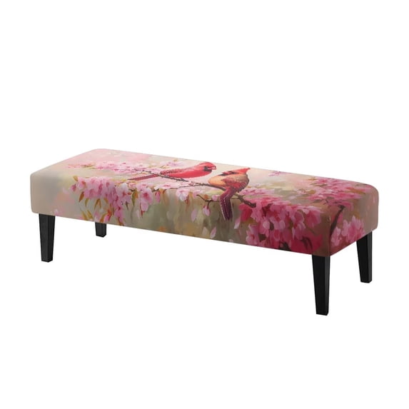 Jiueut Cardinal Cherry Blossom Print Dining Bench Cover, Washable Bench Seat Protector Cover with Elastic Band Breathable Rectangle Seat Cushion Long Chair Cover for Home Hotel