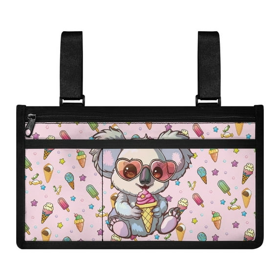 Jiueut Cartoon Koala Wheelchair Armrest Side Hanging Storage Bag Wheelchair Pouches with Pockets for Women Removable Power Wheelchair Side Bag Armrest Pouch for Seniors