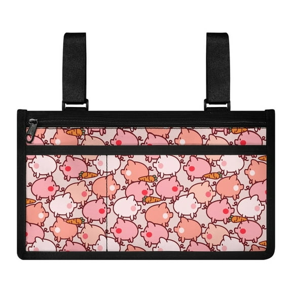 Jiueut Cartoon Pig Wheelchair Armrest Side Hanging Storage Bag Wheelchair Pouches with Pockets for Adults Wheelchair Side Bags for the Armrest Wheelchair Side Pouch