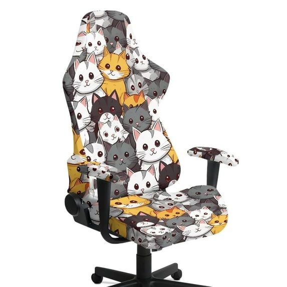 Jiueut Cat Print 4 PCS Gaming Chair Cover, Removable Computer Chair Slipcovers with Armrest Cover Universal Rotating Desk High Back Seat for Home
