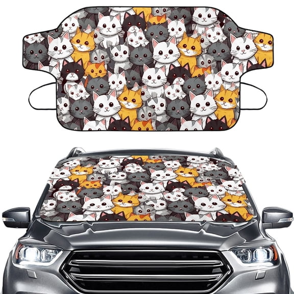 Jiueut Cat Print Car Windshield Cover for Ice and Snow, Dust Resistant Windshield Frost Cover for Winter Scratch Resistant Car Accessories Keeps Ice Snow Frost Off