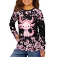 thumbnail image 1 of Jiueut Cherry Blossom Girls Long Sleeve Shirts Size 5-6 Kids Pink Axolotl T Shirt Cute Shirts for Teen Girls Crew Neck Top Casual Pullover Tops Warm Cozy Sweatshirt, 1 of 7