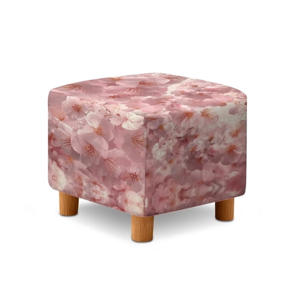 Jiueut Cherry Blossom Print Footstool Cover, Washable Square Slipcover with Non Slip Bottom Soft Foot Stool Protection Universal Fit for Most Footrest Sofa