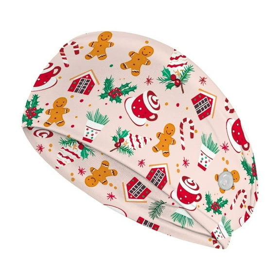 Jiueut Christmas Nurse Button Headband Gingerbread Man Nurse Headbands with Buttons for Women 4 Piece Nurse Headbands for Women Non Slip Nursing Headbands with Buttons for Mask