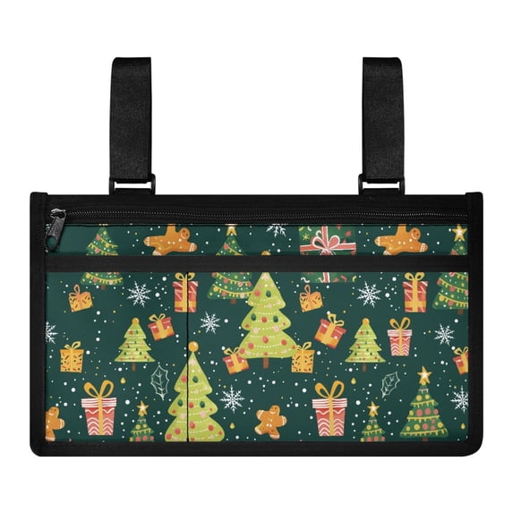 Jiueut Christmas Tree Wheelchair Side Organizer Storage Bag Armrest Pouch Wheelchair Bags to Hang on Side 2 Pockets for Women Carry Bags for Side of Wheelchair