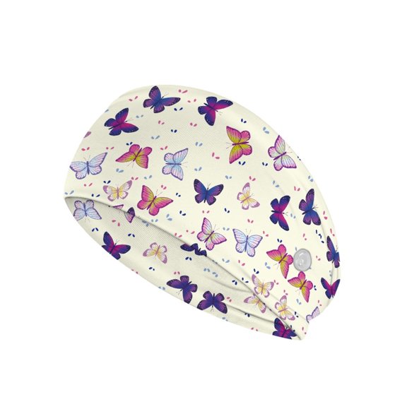 Jiueut Colorful Butterfly Nurse Button Headband Nurse Headbands with Buttons for Mask Stretchy Headband for Running Cycling Football Basketball Yoga Workout