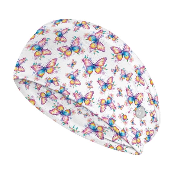 Jiueut Colorful Butterfly Nurse Button Headband Nurse Headbands with Buttons for Women Sports Headbands for Women Non Slip Headbands for Nurses with Buttons for Mask