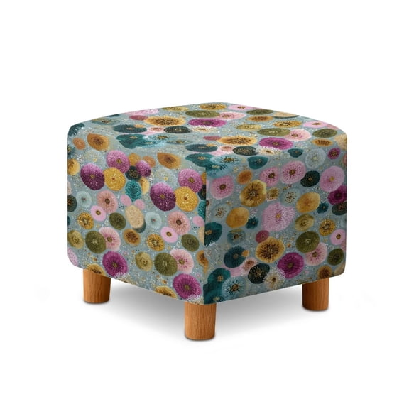 Jiueut Colorful Dandelion Print Footstool Slipcover, Stretch Square Stool Furniture Protector Footstool Cover with Elastic Bottom Foot Rest Covers