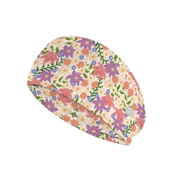 Jiueut Colorful Flower Nurse Button Headband Nurse Headbands for Women with Buttons Headbands for Nurses with Buttons for Mask Wide Headbands for Girls Non Slip