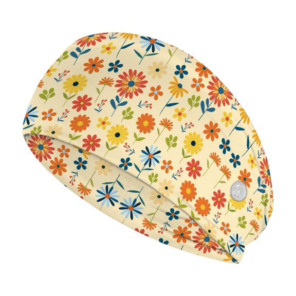 Jiueut Colorful Flower Nurse Button Headband Nurse Headbands for Women with Buttons Medical Assistant Headbands for Women 4 Piece Headbands for Nurses with Buttons for Mask