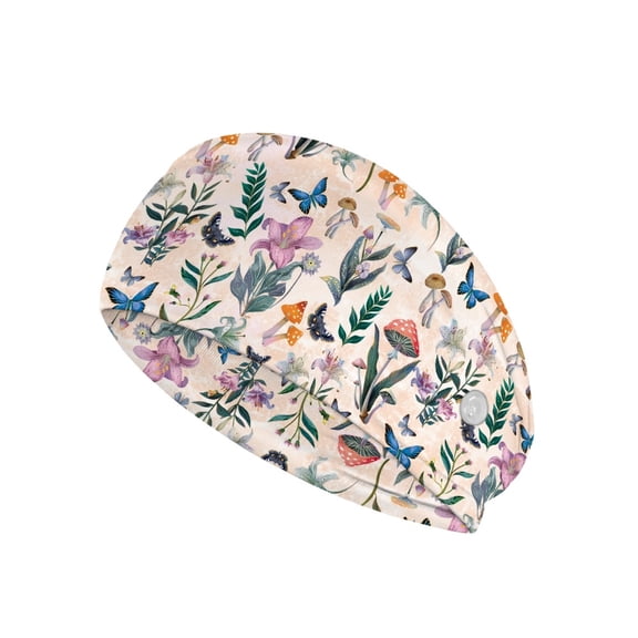 Jiueut Colorful Flower Nurse Button Headband Nursing Headbands with Buttons for Mask Stretchy Headband for Running Cycling Football Basketball Yoga Workout Sport Headband Sweat