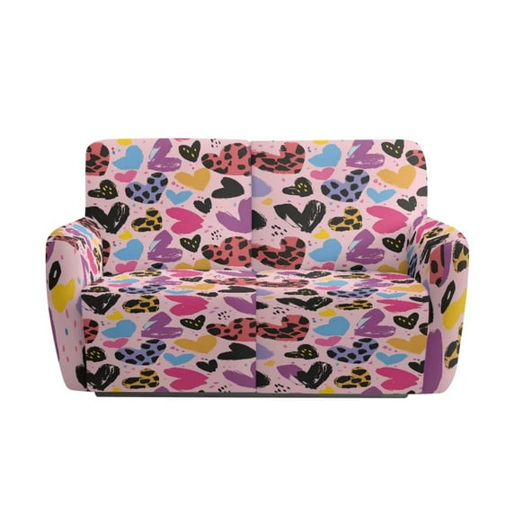 Jiueut Colorful Heart Leopard Pattern Recliner Loveseat Covers, 6 Pieces Soft Couch Cover Non Slip Reclining Chair Covers with Elastic Edges for Most Loveseat Chairs
