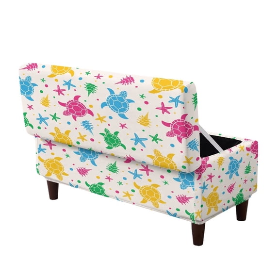 Jiueut Colorful Turtle Starfish Conch Pattern Ottoman Cover Rectangle Storage Ottoman Slipcover Stretch Footrest Foot Stool Covers Folding Storage Stool Furniture Protector with Elastic Bottom, L