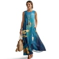 thumbnail image 1 of Jiueut Crane Bird Watercolor Mountain Print Summer Dresses for Women Flowy Casual Midi Dress Beach Vacation Sundresses with Pockets Round Neck Sleeveless Breathable Loose Fit Resort Wear, L, 1 of 7
