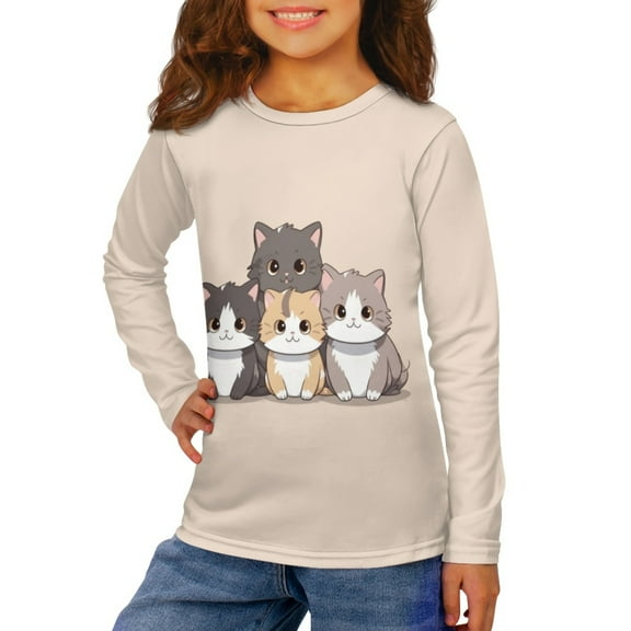 Jiueut Cute Cats Crewneck Sweatshirts for Girls Size 15-16 Years Girls Kids Long Sleeve Shirts T Shirst Sportswear Thin Pullover Sweater Casual Wear Jumper Tops Athletic Outfits