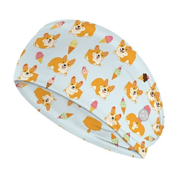 Jiueut Cute Corgi Nurse Button Headband Nursing Headbands with Buttons for Mask 2 Piece Wide Headbands for Girls Non Slip Medical Field Headbands for Women Sports Headbands for Teens