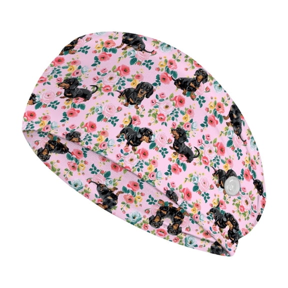 Jiueut Dachshund Nurse Button Headband Flower Headbands for Nurses with Buttons for Mask Elastic Sports Headbands Thick Non-Slip Hair Bands for Women Wide Headbands for Men