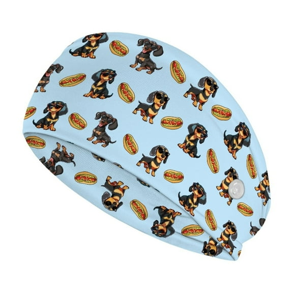 Jiueut Dachshund Nurse Button Headband Hot Dog Nursing Headbands with Buttons for Mask Stretchy Headband for Running Cycling Football Basketball Yoga Workout
