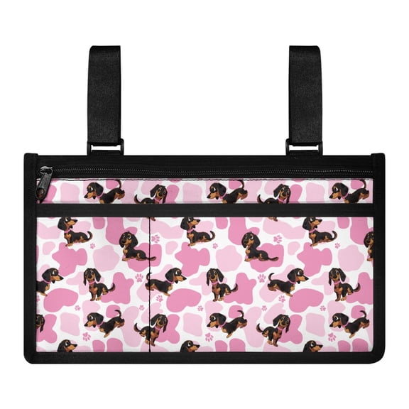 Jiueut Dachshund Wheelchair Side Organizer Storage Bag Armrest Pouch for Women Cow Print Removable Wheelchair Bags to Hang on Side 2 Pockets Side Bag for Wheelchair Armrest