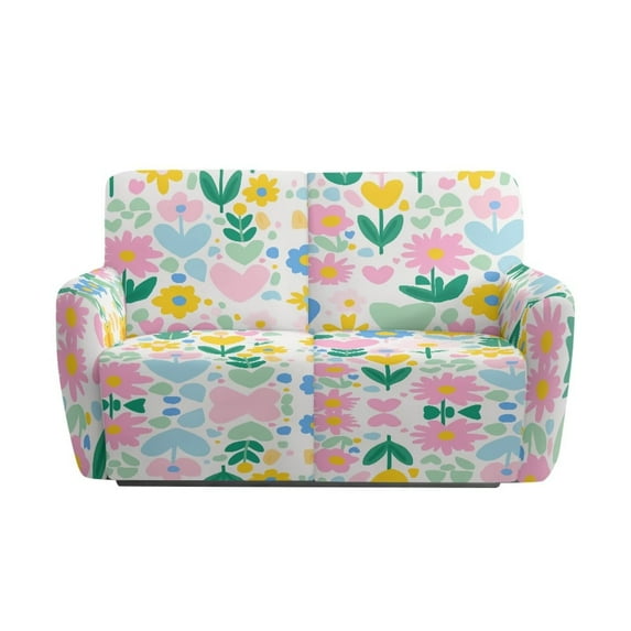 Jiueut Daisy Flower Heart Print Recliner Loveseat Slipcover, Dustproof Recliner Chair Covers Stretchable 2 Seat Recliner Slipcover with Stretch Bottom for Pet and Kid